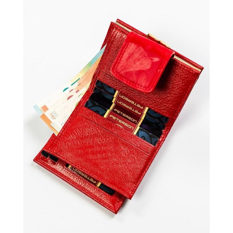 Portfel, czerwony, skóra ekologiczna, Peterson