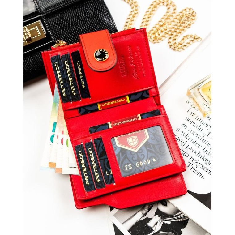 Portfel, czerwony, skóra ekologiczna, Peterson