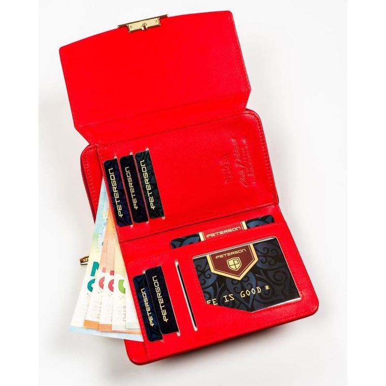 Portfel, czerwony, skóra ekologiczna, Peterson