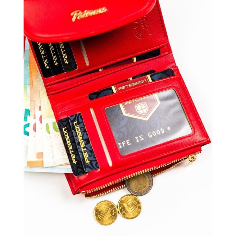 Portfel, czerwony, skóra ekologiczna, Peterson