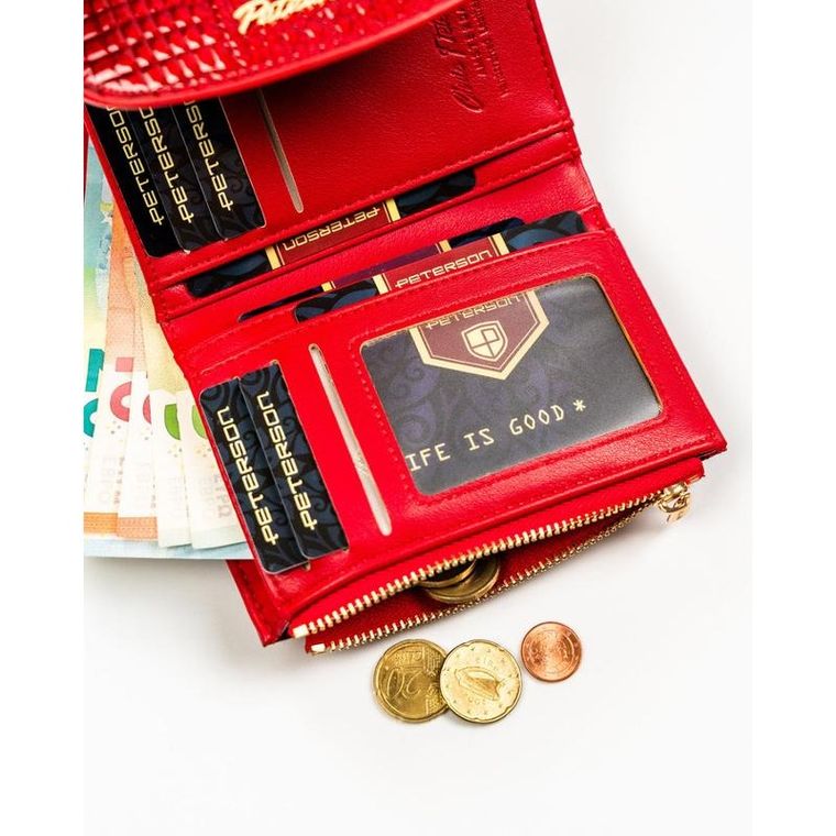 Portfel, czerwony, skóra ekologiczna, Peterson