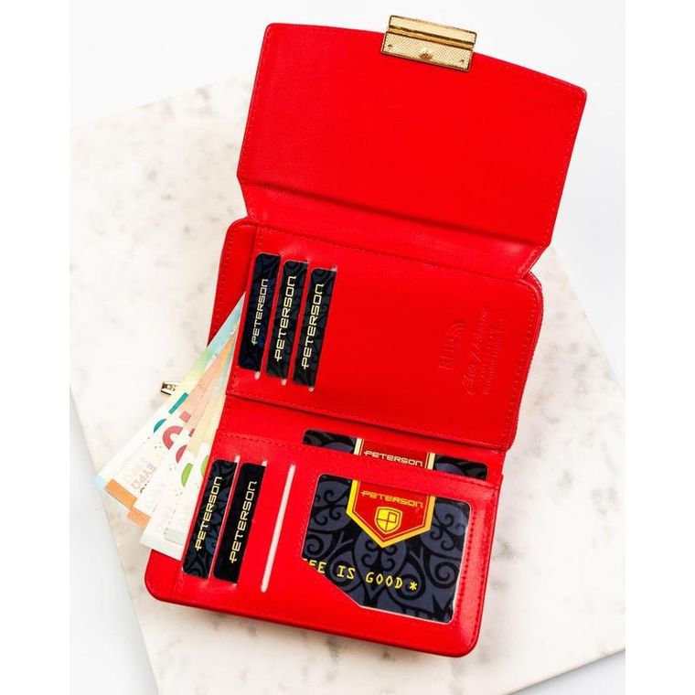 Portfel, czerwony, skóra ekologiczna, Peterson