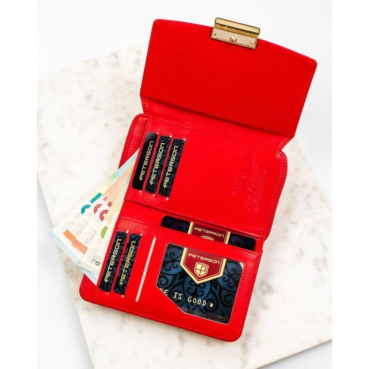 Portfel, czerwony, skóra ekologiczna, Peterson