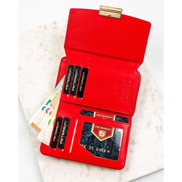 Portfel, czerwony, skóra ekologiczna, Peterson