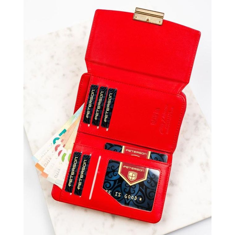 Portfel, czerwony, skóra ekologiczna, Peterson