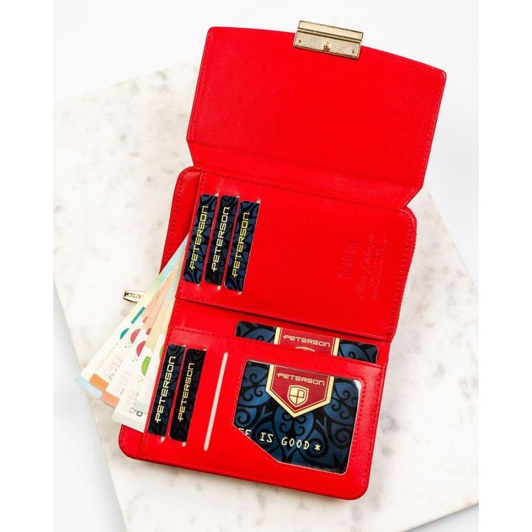 Portfel, czerwony, skóra ekologiczna, Peterson