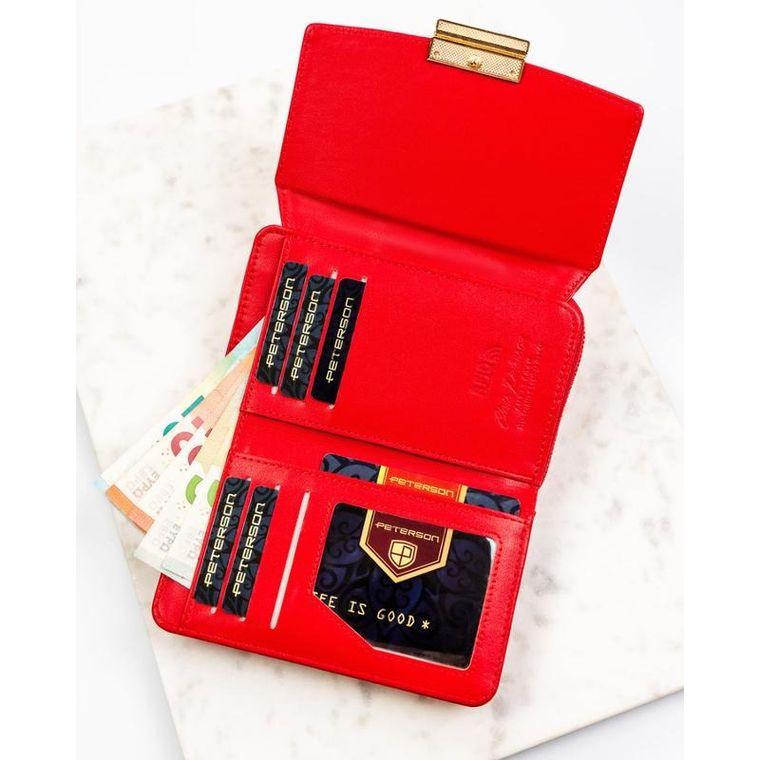 Portfel, czerwony, skóra ekologiczna, Peterson