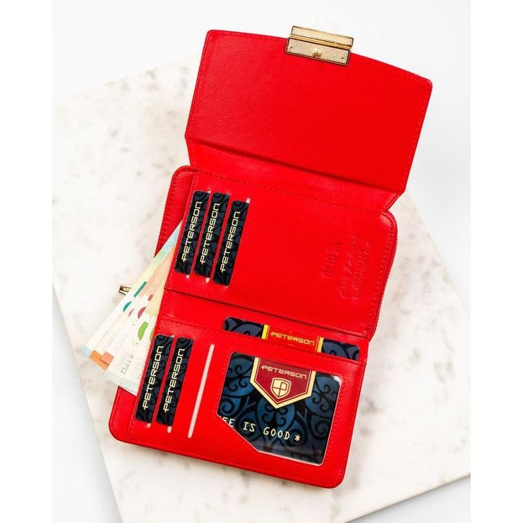 Portfel, czerwony, skóra ekologiczna, Peterson