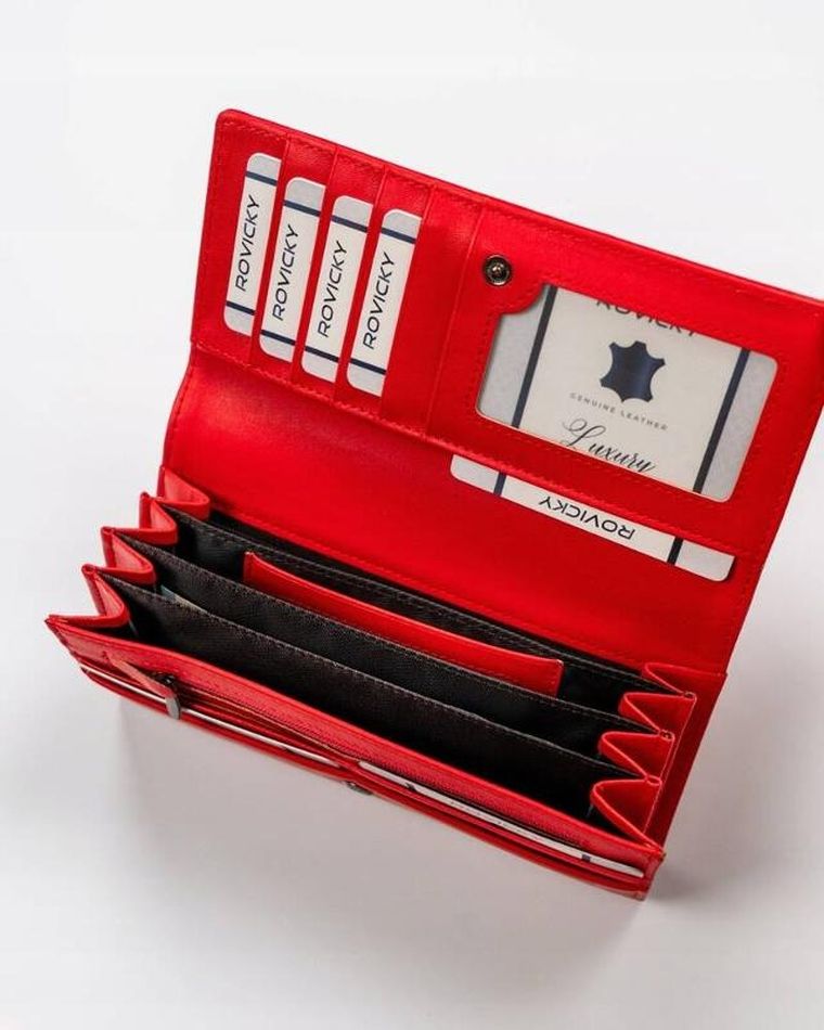 Portfel, czerwony, skóra ekologiczna, RFID, Cavaldi