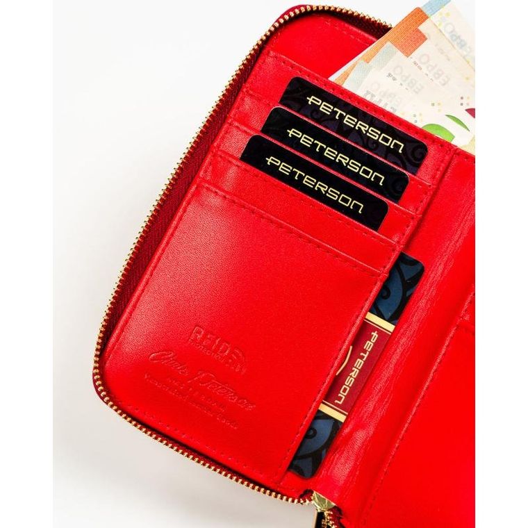 Portfel, czerwony, skóra ekologiczna, RFID, Peterson