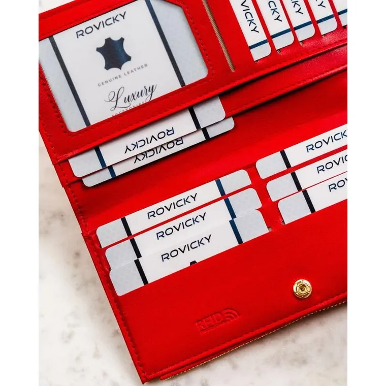 Portfel, czerwony, skóra ekologiczna, RFID, Rovicky