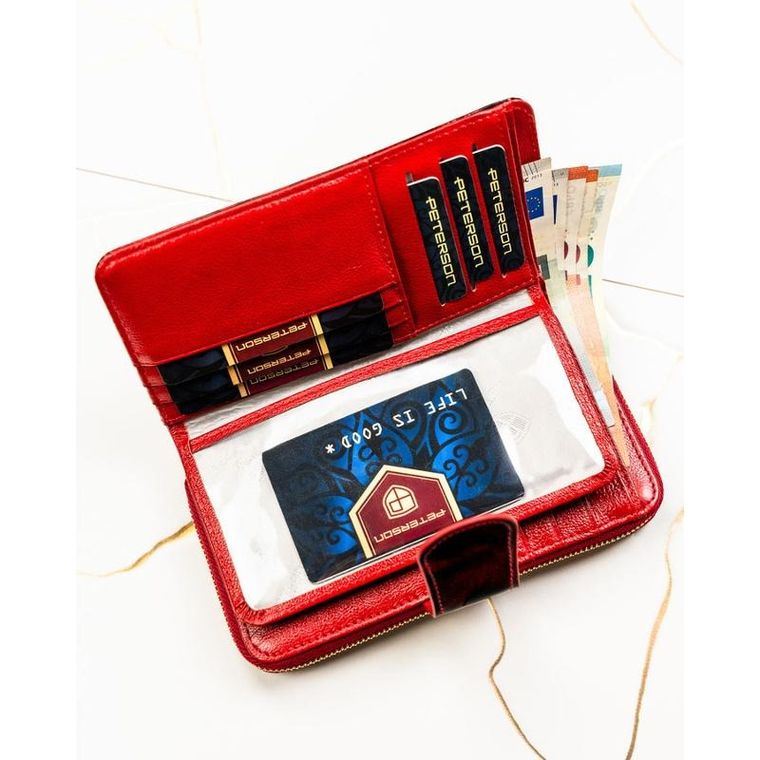 Portfel, czerwony, skóra naturalna i ekologiczna, Peterson