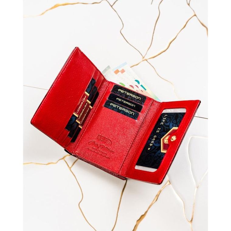 Portfel, czerwony, skóra naturalna i ekologiczna, Peterson