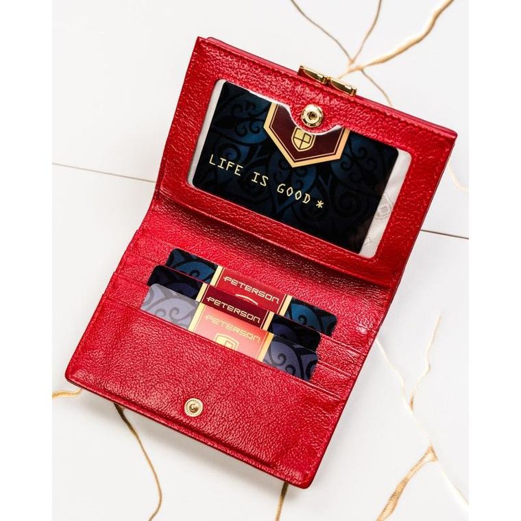 Portfel, czerwony, skóra naturalna i ekologiczna, Peterson