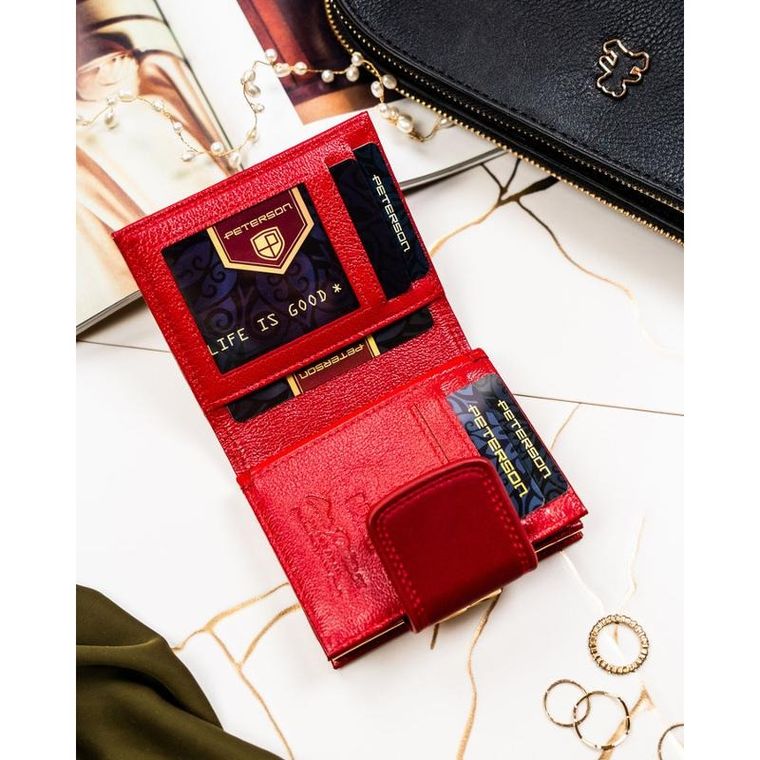Portfel, czerwony, skóra naturalna i ekologiczna, RFID, Peterson
