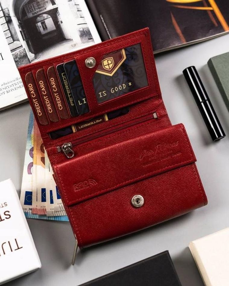 Portfel, czerwony, skórzany, Peterson