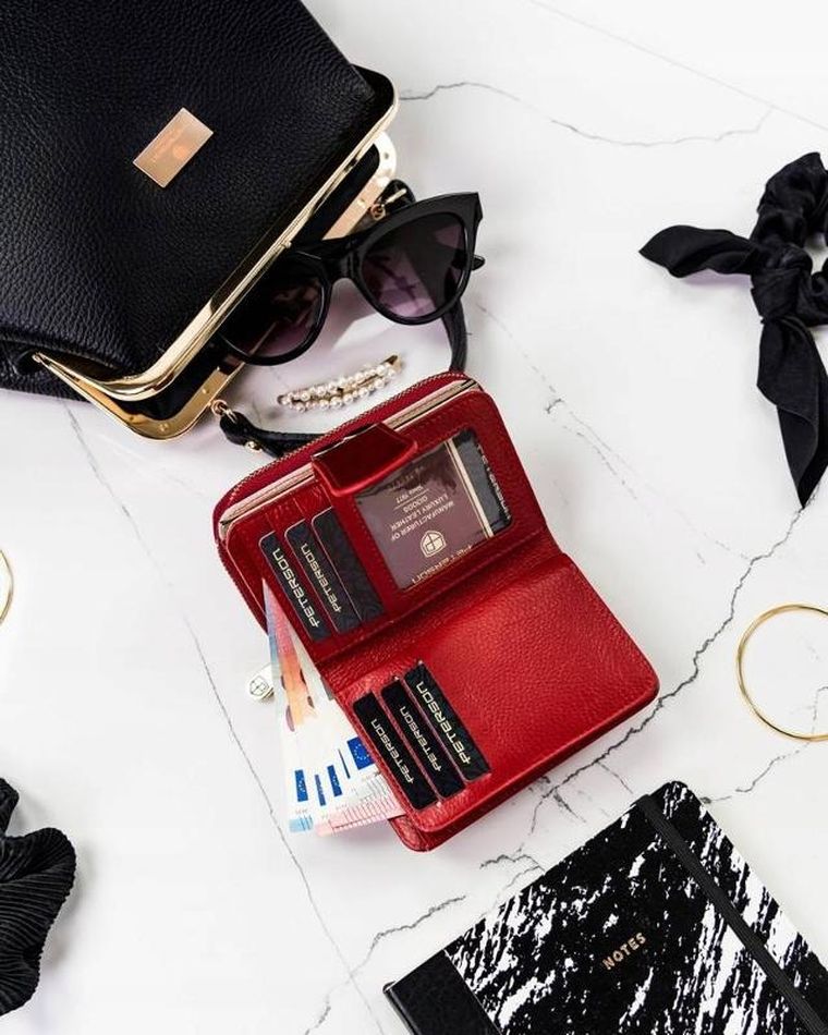 Portfel, czerwony, skórzany, Peterson