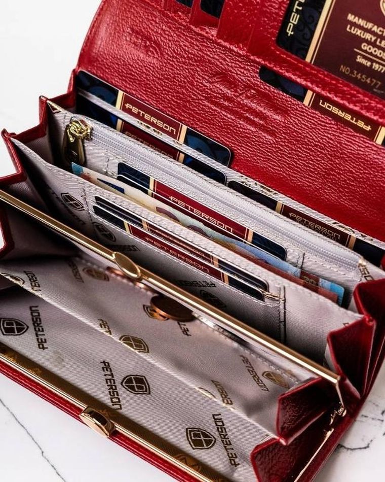 Portfel, czerwony, skórzany, Peterson