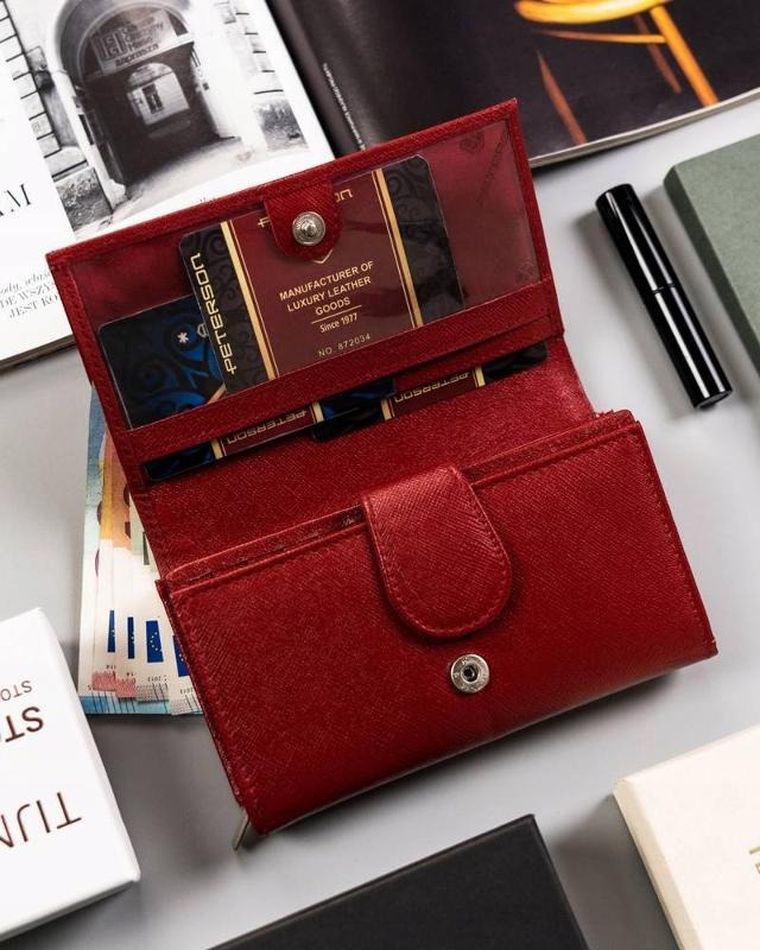 Portfel, czerwony, skórzany, Peterson