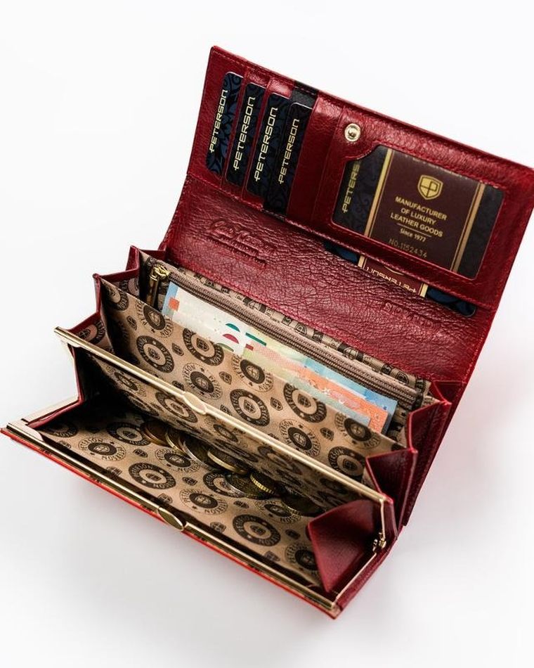 Portfel, czerwony, skórzany, Peterson