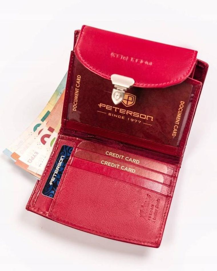 Portfel, czerwony, skórzany, Peterson