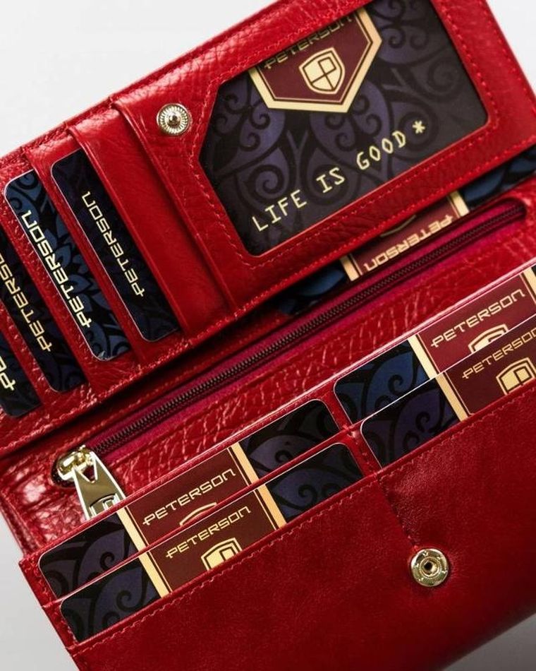 Portfel, czerwony, skórzany, Peterson