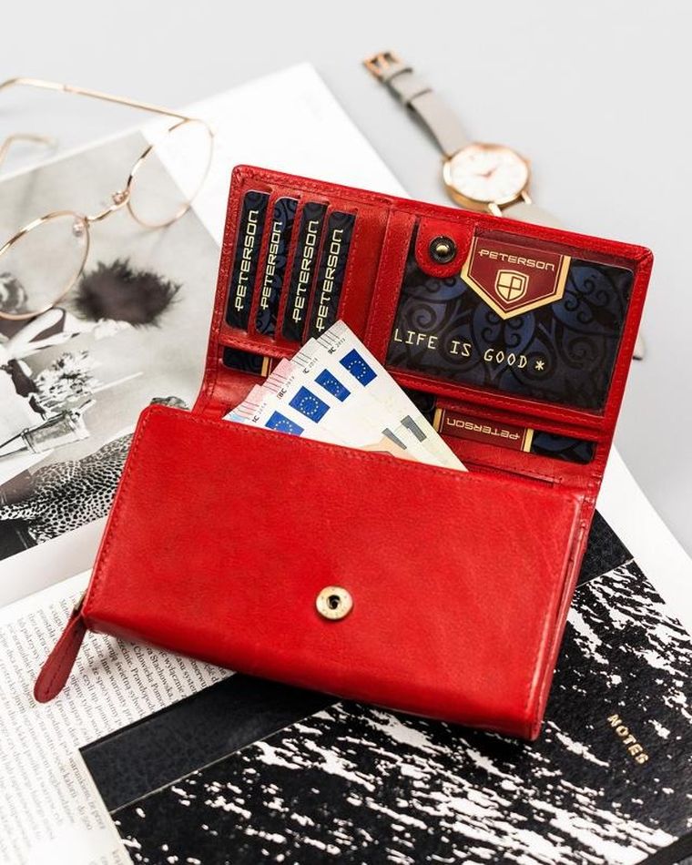 Portfel, czerwony, skórzany, Peterson