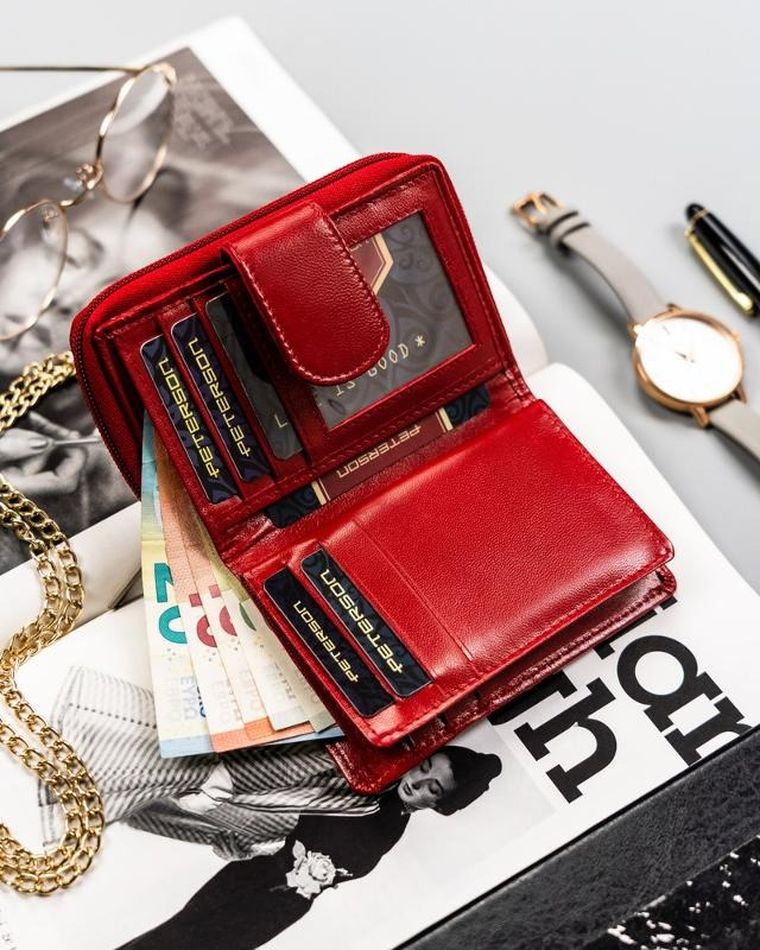 Portfel, czerwony, skórzany, Peterson