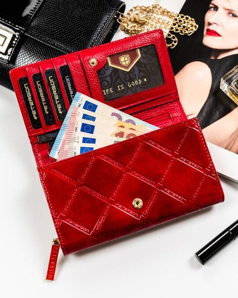 Portfel, czerwony, skórzany, Peterson