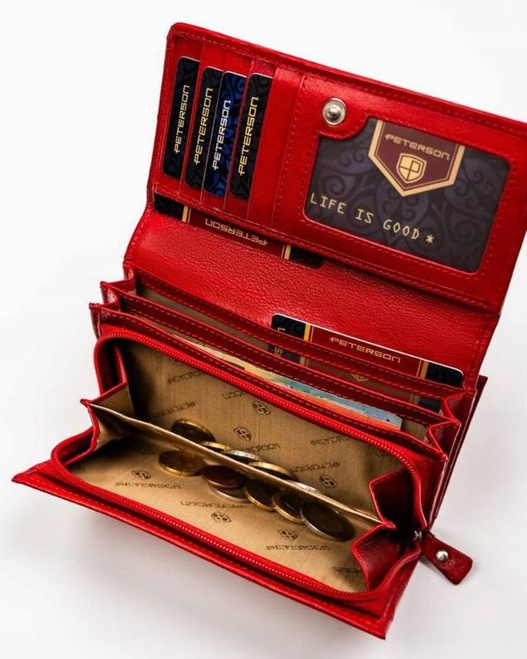 Portfel, czerwony, skórzany, Peterson