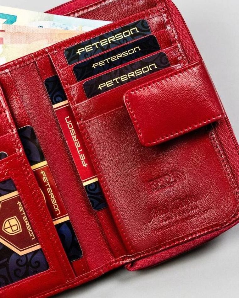 Portfel, czerwony, skórzany, Peterson