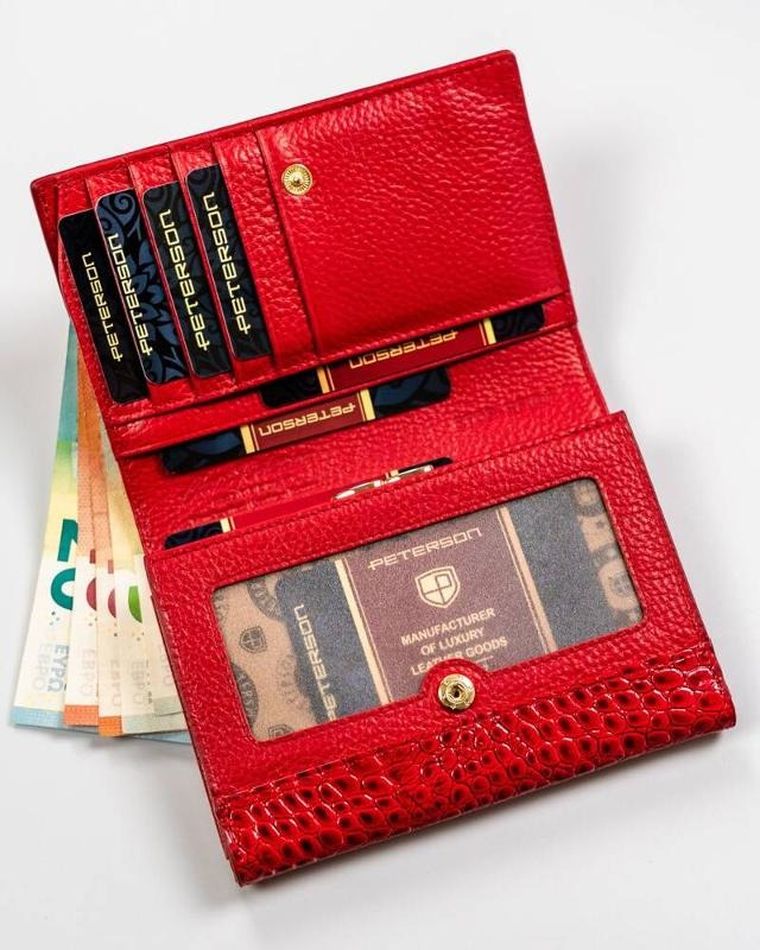 Portfel, czerwony, skórzany, Peterson