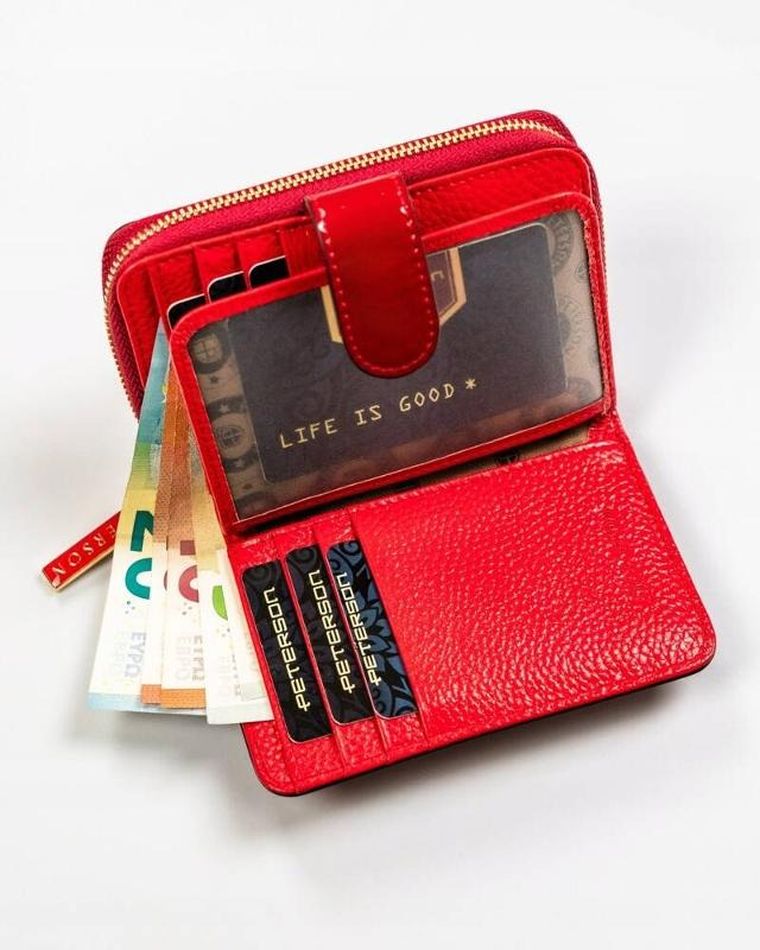 Portfel, czerwony, skórzany, Peterson