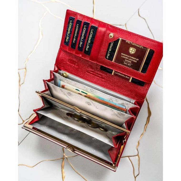 Portfel, czerwony, skórzany, Peterson