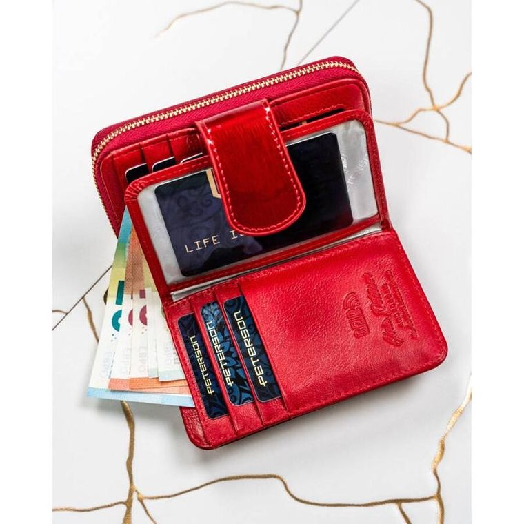 Portfel, czerwony, skórzany, Peterson