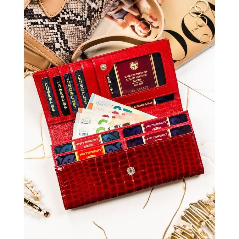 Portfel, czerwony, skórzany, Peterson