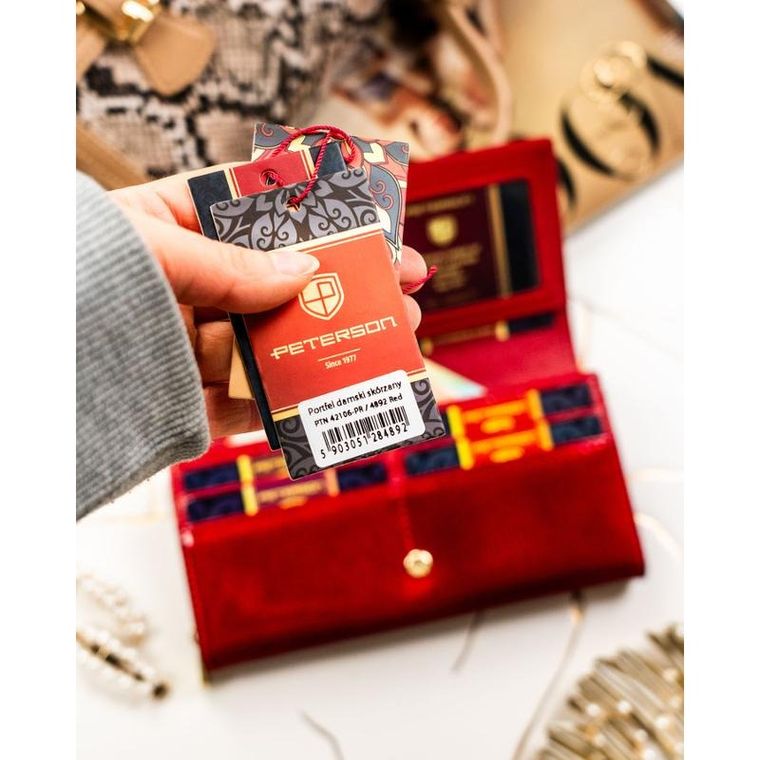 Portfel, czerwony, skórzany, Peterson