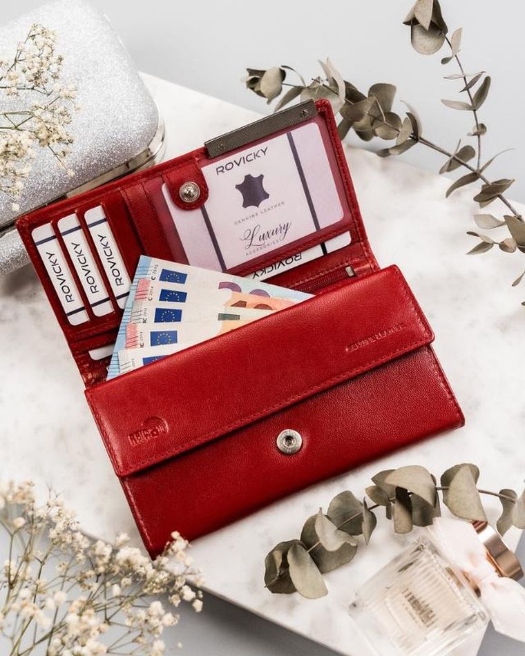 Portfel, czerwony, skórzany, RFID, Cavaldi