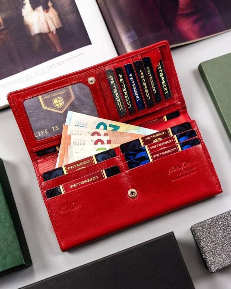Portfel, czerwony, skórzany, RFID, Peterson