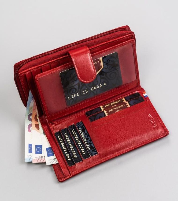 Portfel, czerwony, skórzany, RFID, Peterson