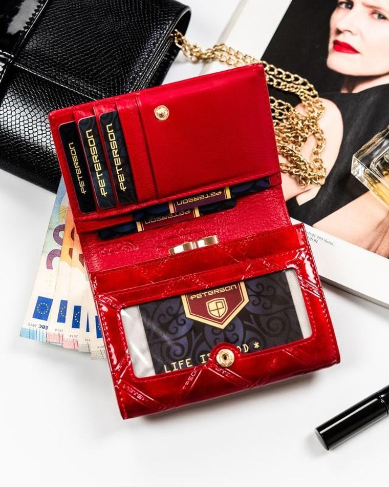 Portfel, czerwony, skórzany, RFID, Peterson