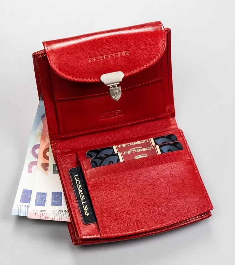 Portfel, czerwony, skórzany, RFID, Peterson