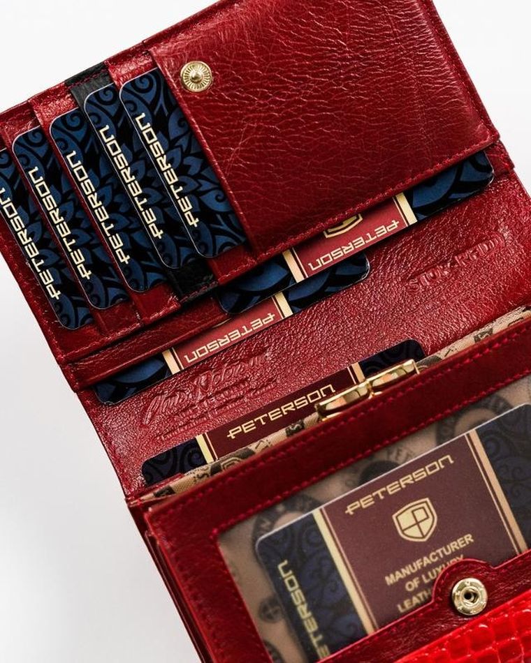 Portfel, czerwony, skórzany, RFID, Peterson