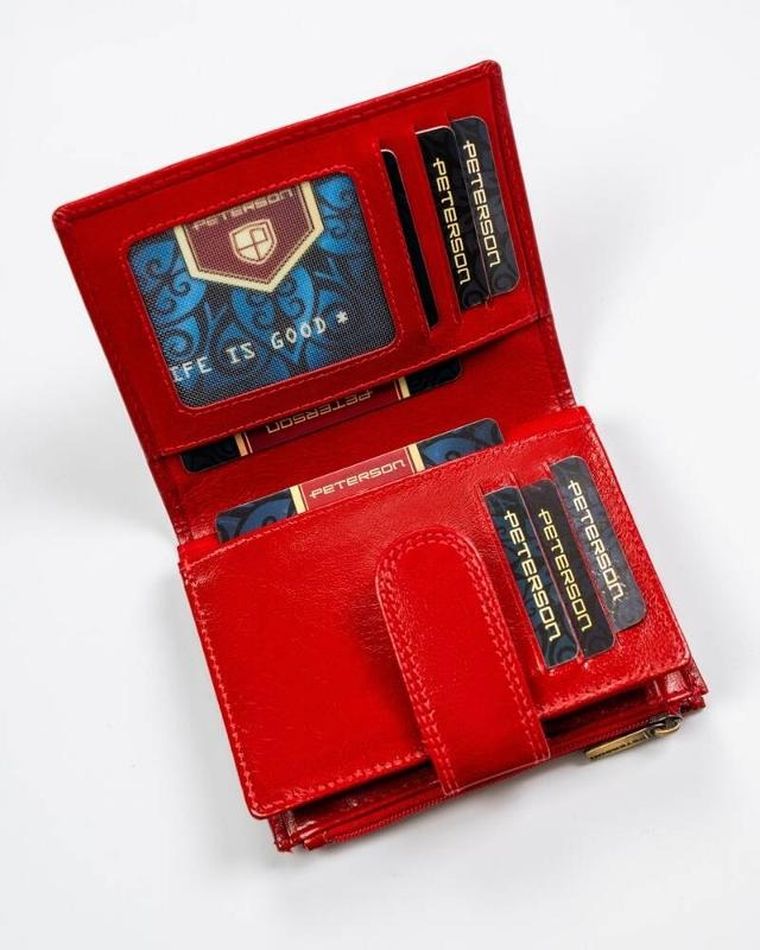 Portfel, czerwony, skórzany, RFID, Peterson
