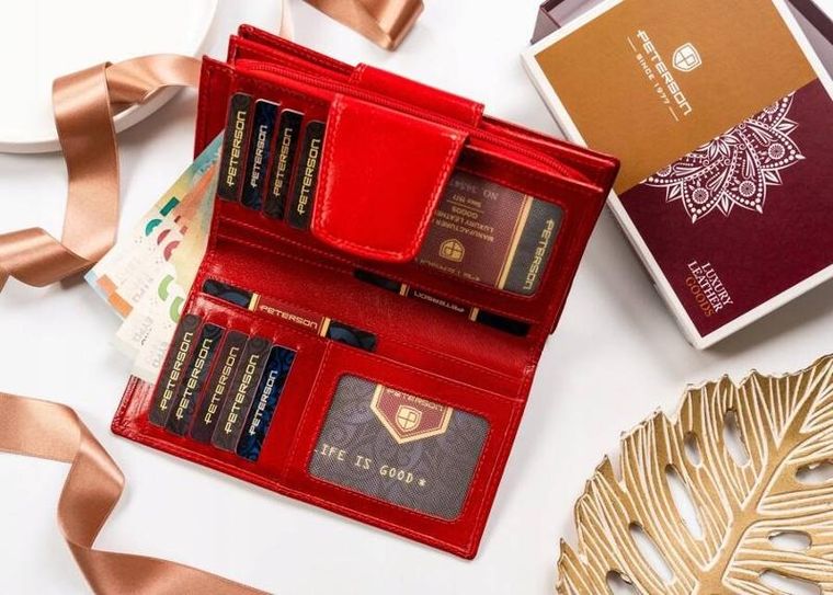 Portfel, czerwony, skórzany, RFID, Peterson