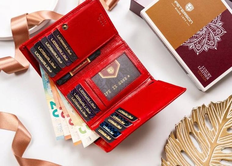 Portfel, czerwony, skórzany, RFID, Peterson