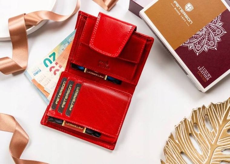 Portfel, czerwony, skórzany, RFID, Peterson