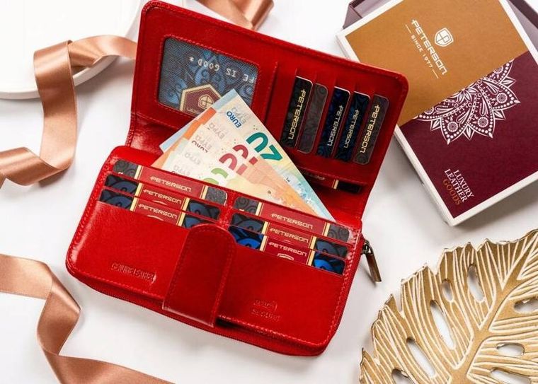 Portfel, czerwony, skórzany, RFID, Peterson