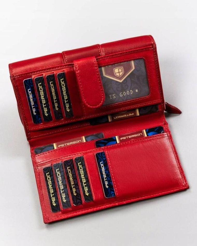 Portfel, czerwony, skórzany, RFID, Peterson