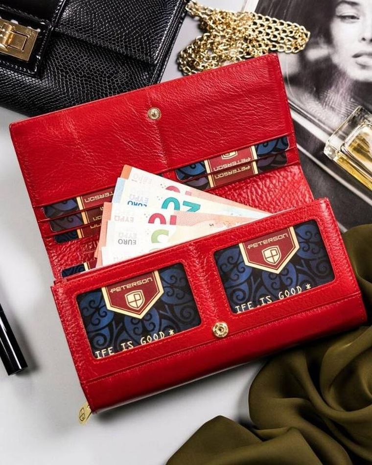 Portfel, czerwony, skórzany, RFID, Peterson